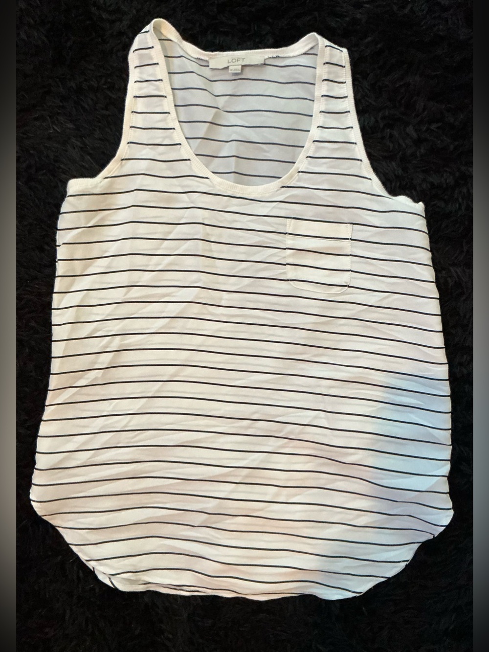 LOFT White Tank Top with Black Stripes
